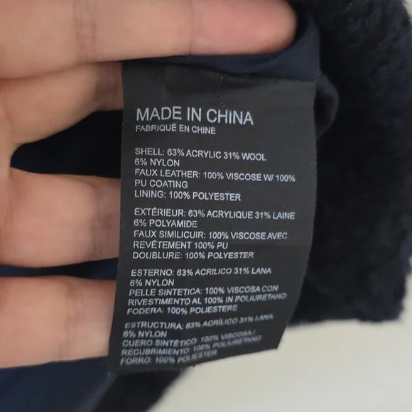 CLUB MONACO | Tweed Pencil Skirt Navy Wool Black Faux Leather Sz 12 - Picture 6 of 6